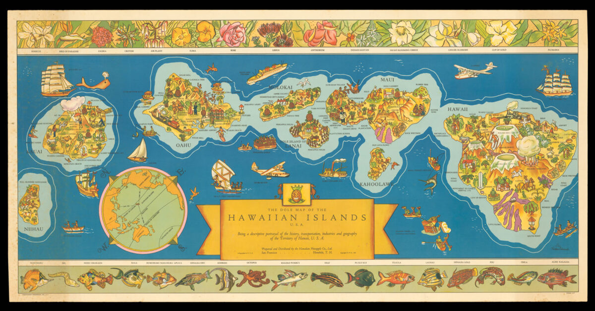 EDWARDS, Parker The Dole Map of the Hawaiian Islands U.S.A. Being a descriptive portrayal of the history, transportation, industries and geography of the Territory of Hawaii, U.S.A....
