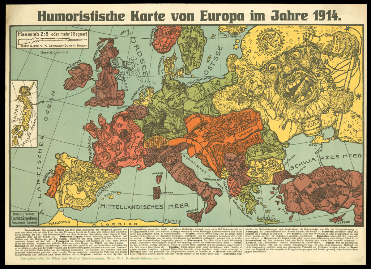 LEHMANN & DUMONT Humoristische Karte von Europe
