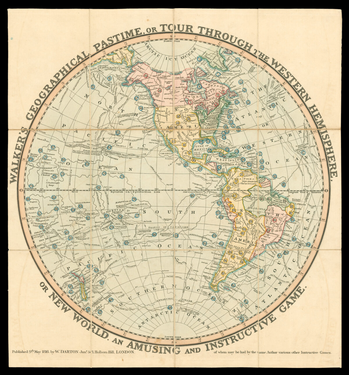 DARTON, William Junior Walker's Geographical Pastime, or Tour Through the Eastern Hemisphere, or Old World. An Amusing and Instructive Game. [and] Walker's Geographical Pastime, or Tour Through the Western Hemisphere, or New World. An Amusing and Instructive Game.