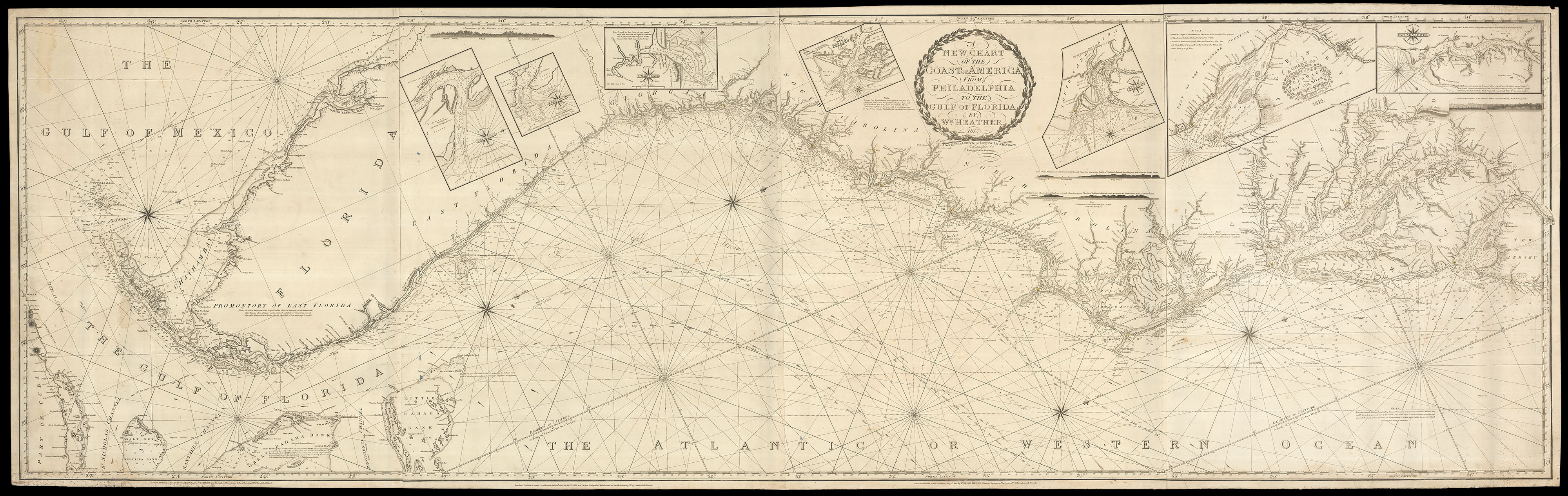 HEATHER, William [and] John William NORIE A New Chart of the Coast of America from Philadelphia to the Gulf of Florida By William Heather 1815.