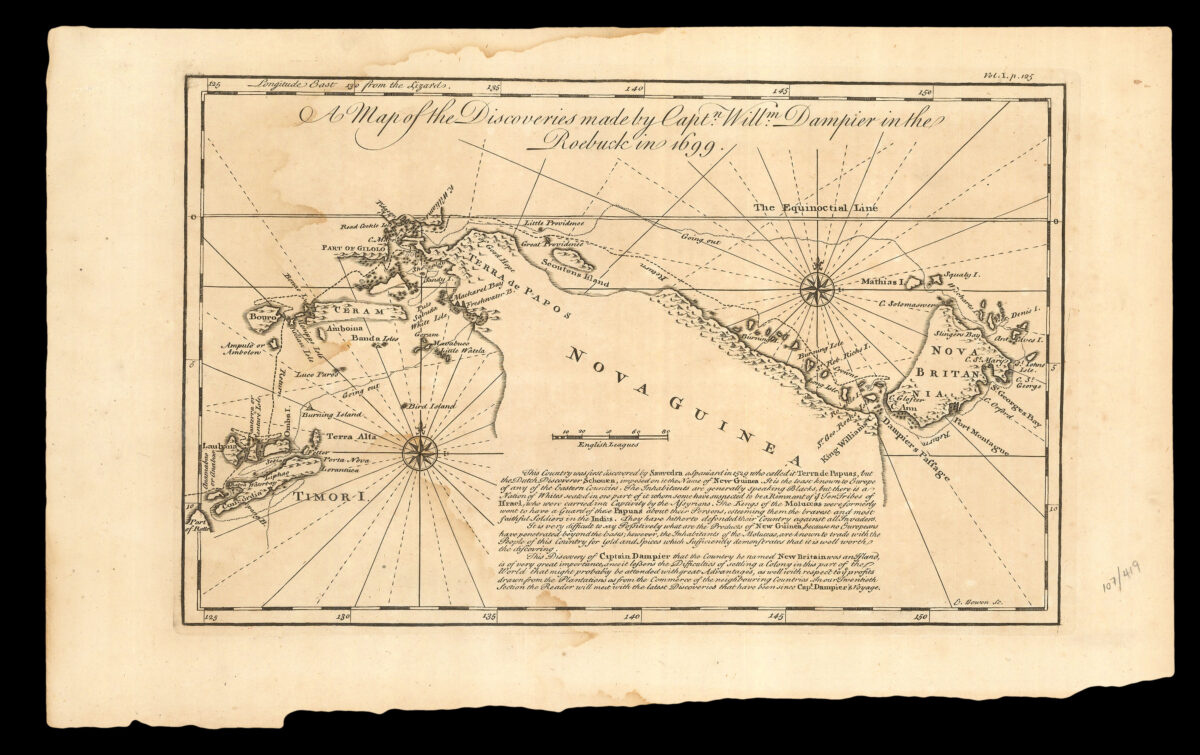 DAMPIER, William; and Emanuel BOWEN A Map of the Discoveries made by Captain William Dampier in the Roebuck in 1699.