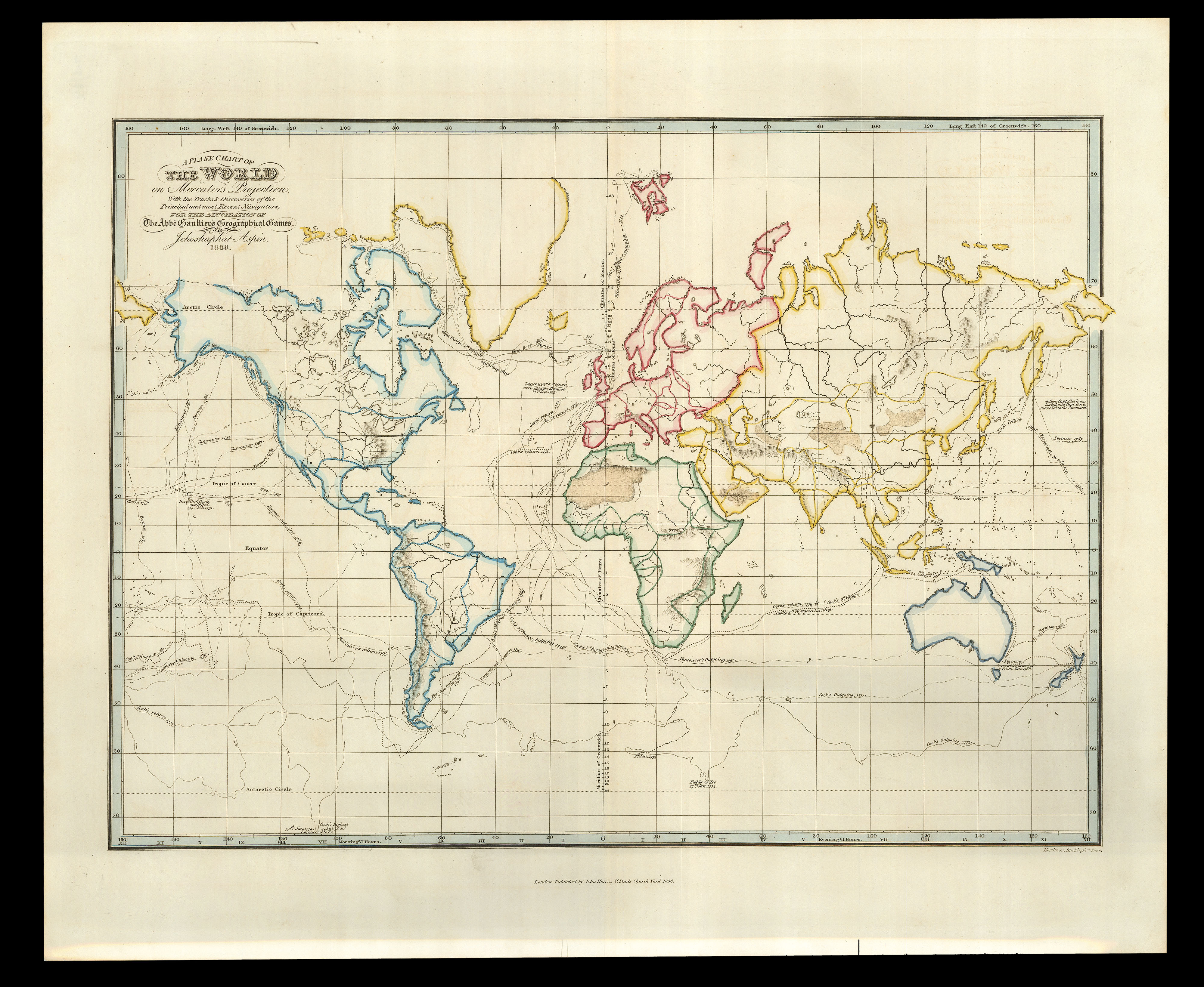 GAULTIER, Abbe; and Jehoshaphat ASPIN A Plane Chart of the World on Mercator's Projection,