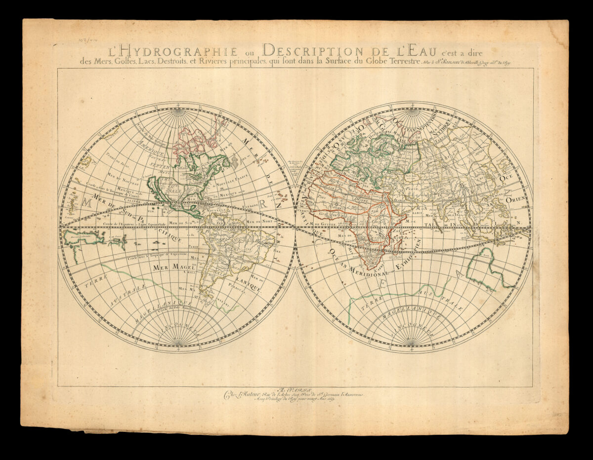 SANSON d'ABBEVILLE, Nicholas; L'hydrographie ou description de l'eau au c'est a dire des mers, golfes, lacs, destroits et rivieres principales, qui sont dans la surface du globe terrestre