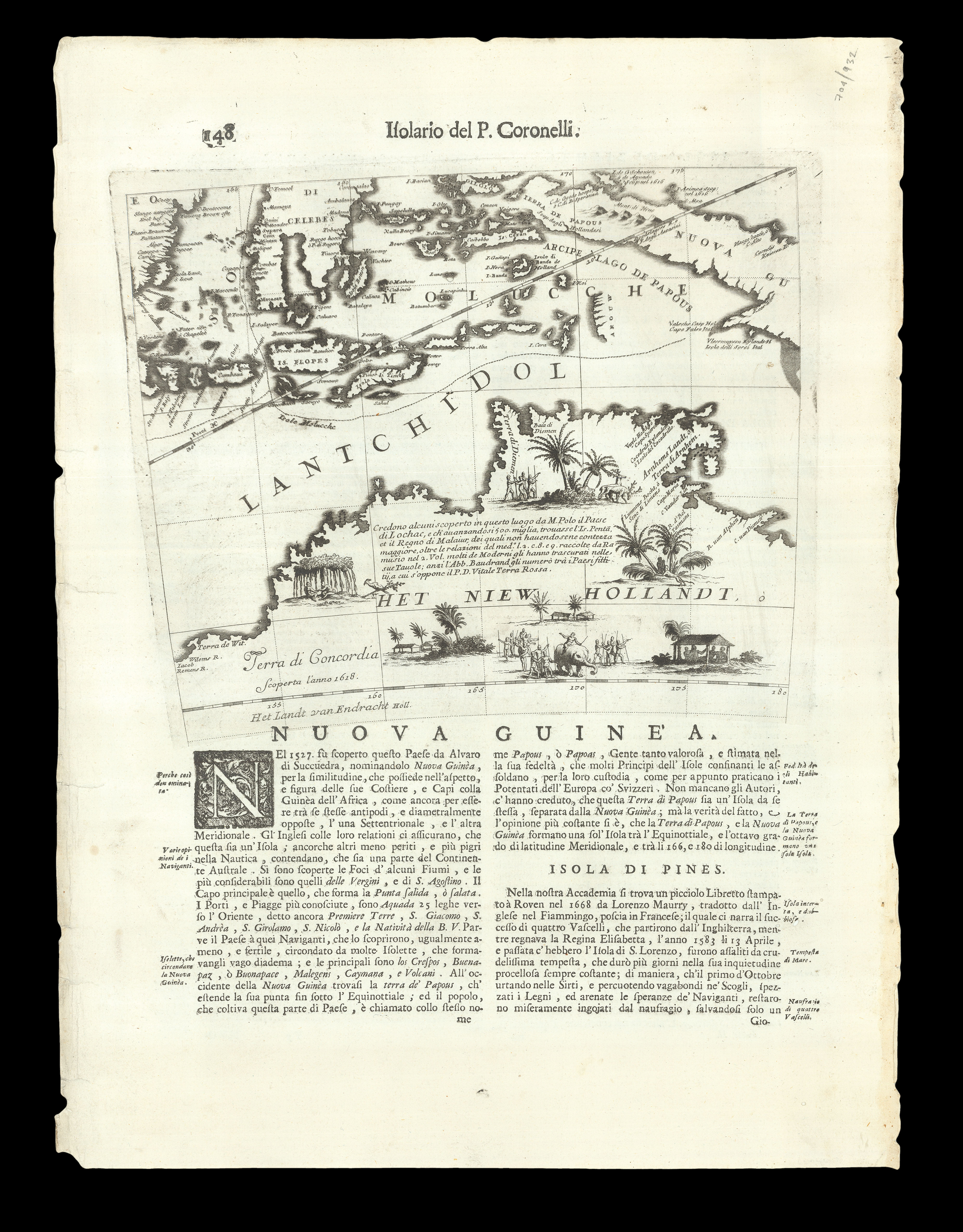 CORONELLI, Vincenzo Maria Untitled globe gore of the northern coastline of Australia.