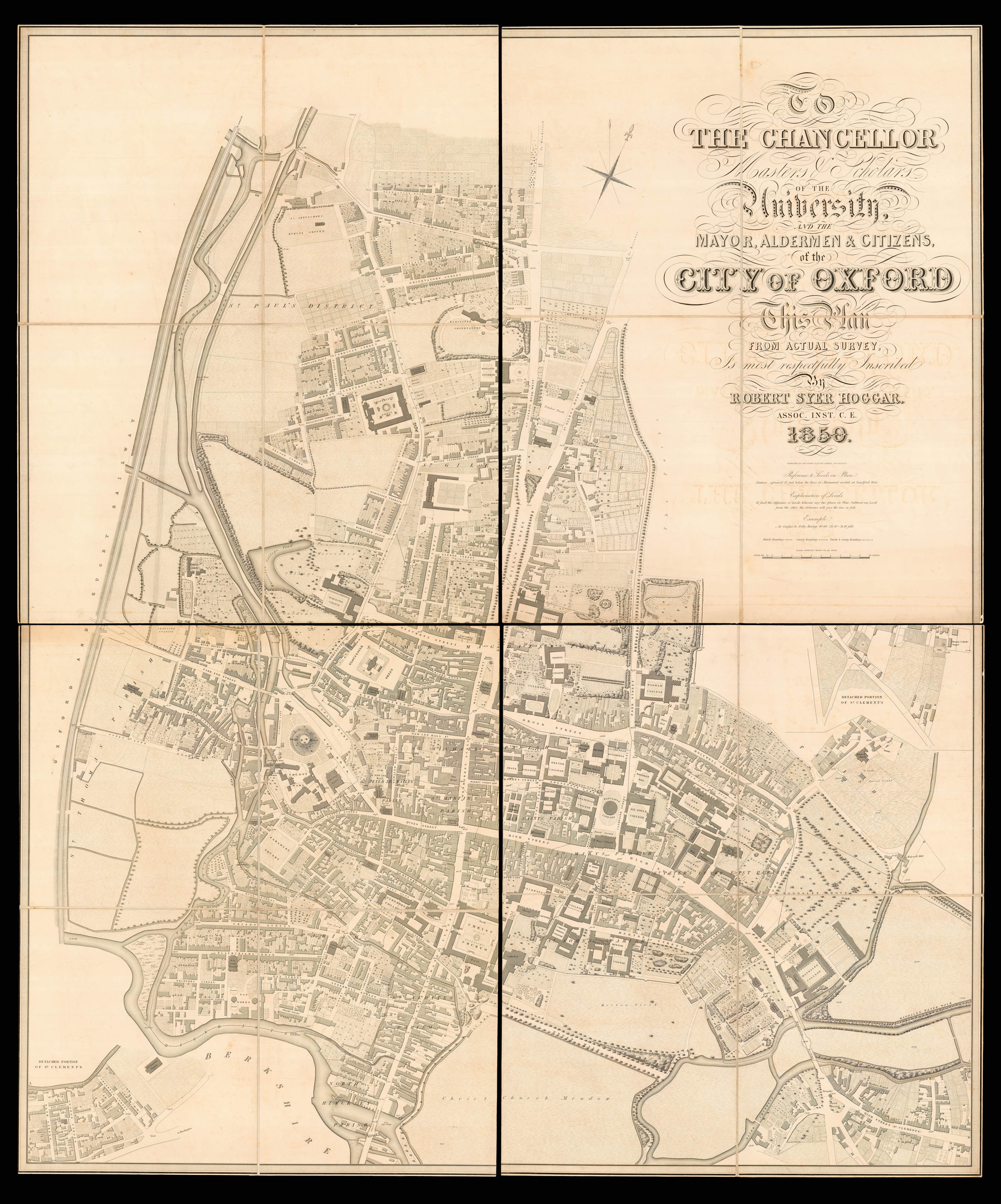 HOGGAR, Robert Syer To the Chancellor, Master and Scholars of the University and the Mayor, Aldermen, & Citizens of the city of Oxford, This Plan from Actualy Survey is most respectfully inscribed by Robert Syer Hoggar, Assoc. Inst. C.E. 1850