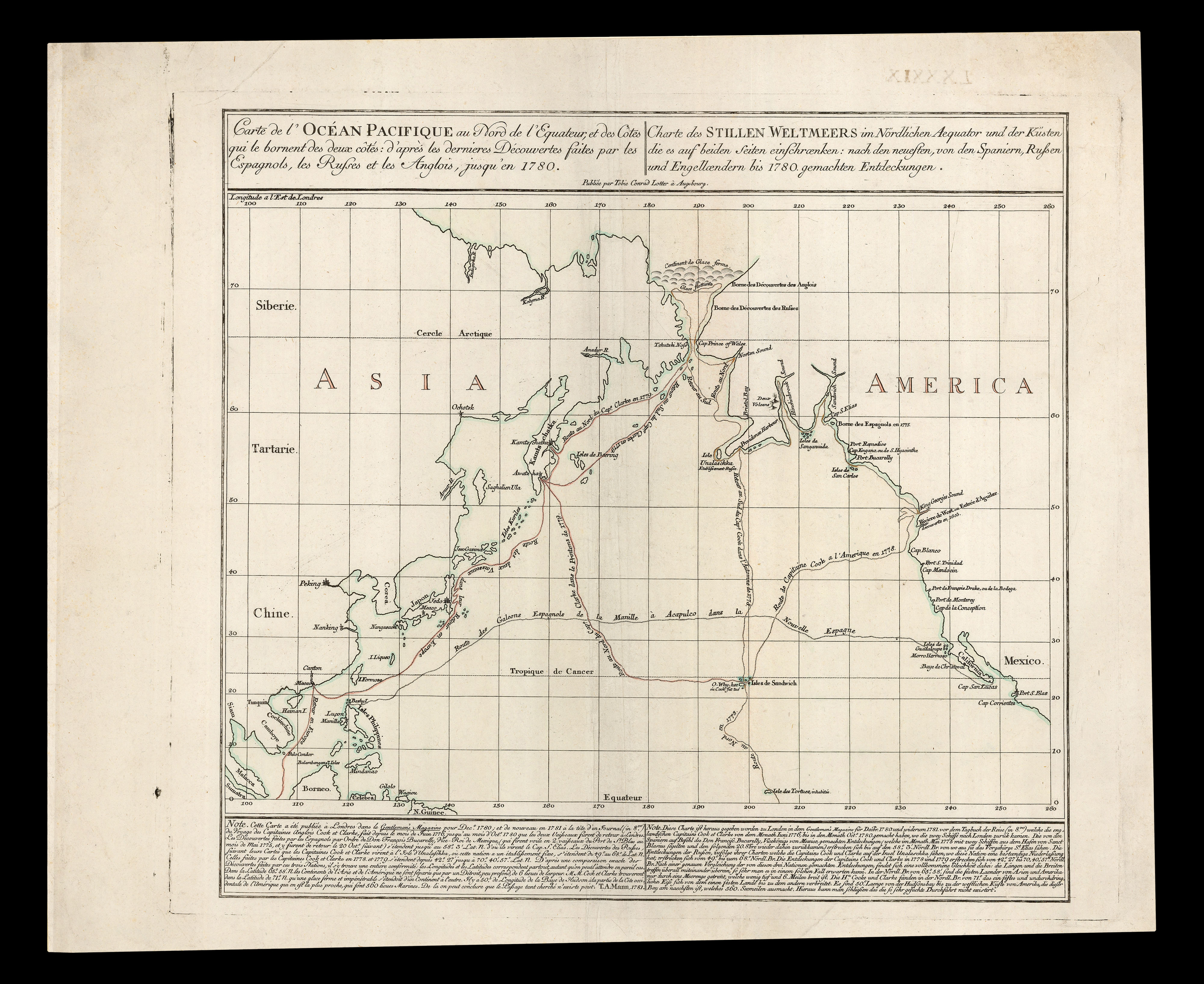 LOTTER, Tobias Conrad; after Thomas KITCHIN; and T. MANN Carte de l'Ocean Pacifique au Nord de l'Equateur.