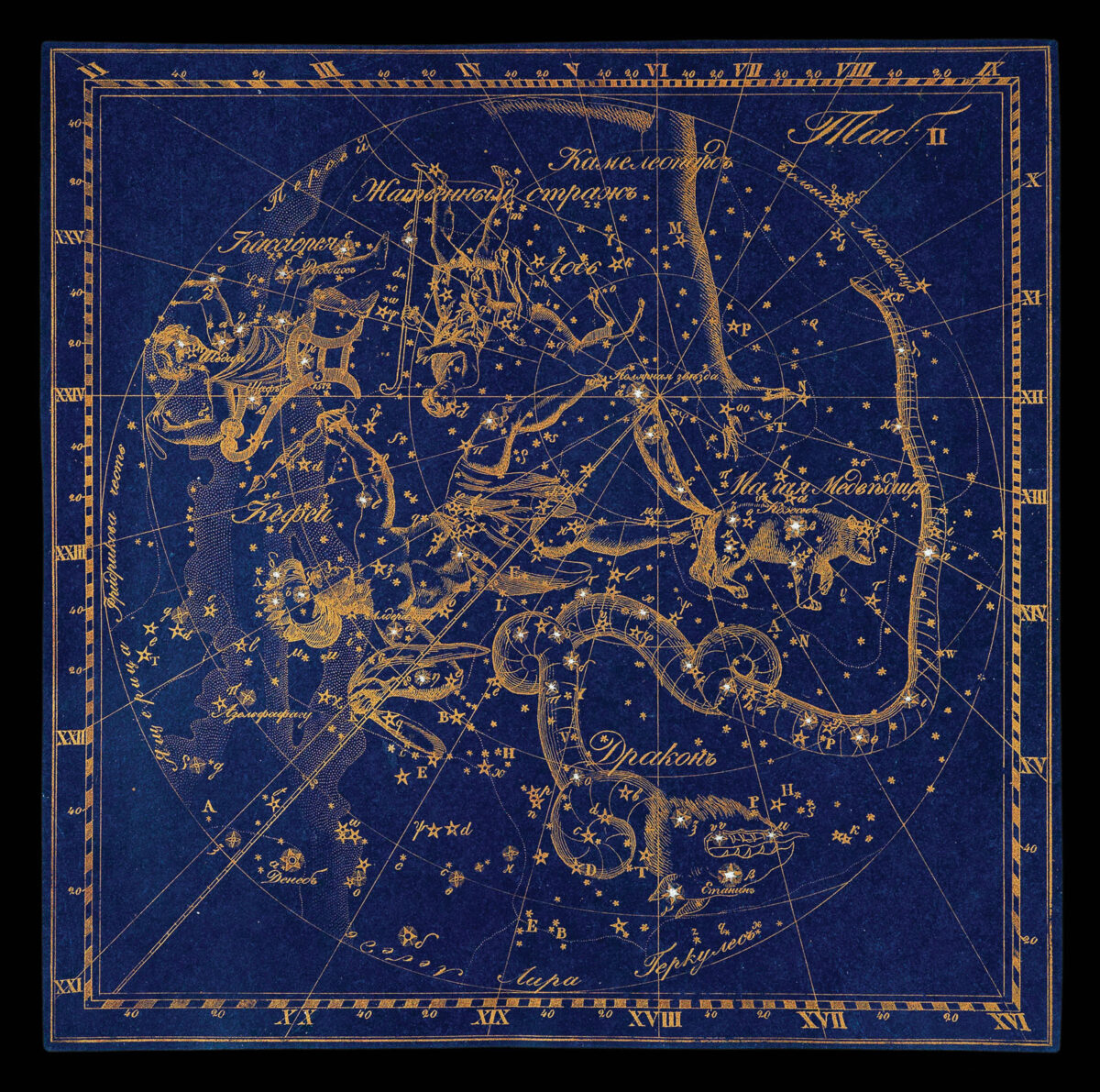 REISSIG, Kornelius Khristianovich Sozviezdiia predstavlennyia na XXX tablitsakh... [Presentation of constellations in 30 tables with description and guide to finding them comfortably in the sky: composed for educational institutions and amateur astronomers].