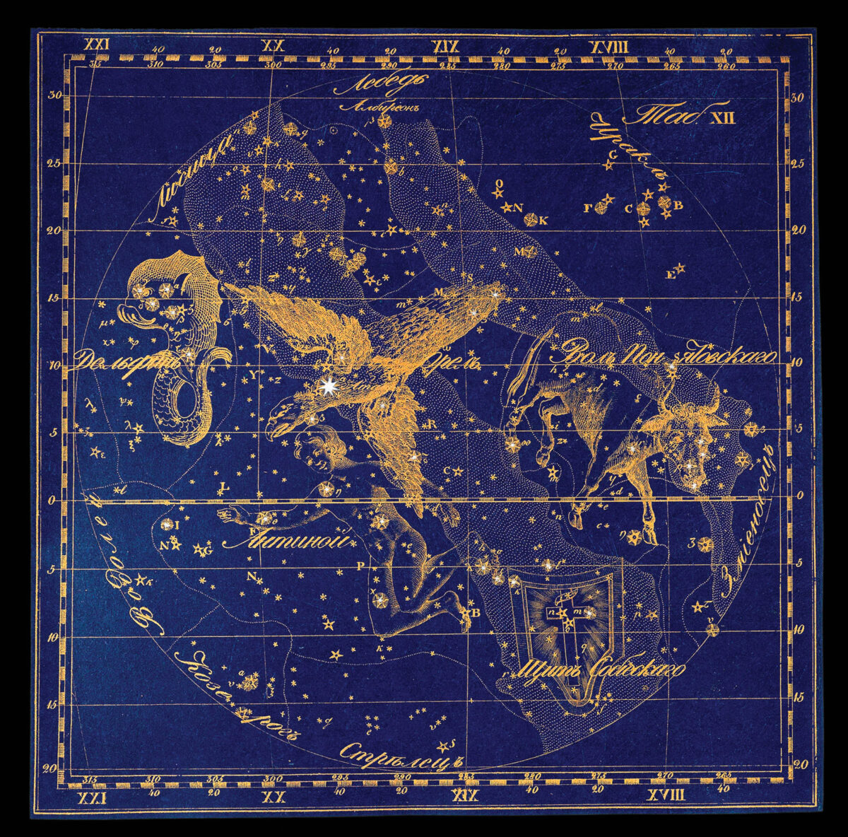 REISSIG, Kornelius Khristianovich Sozviezdiia predstavlennyia na XXX tablitsakh... [Presentation of constellations in 30 tables with description and guide to finding them comfortably in the sky: composed for educational institutions and amateur astronomers].