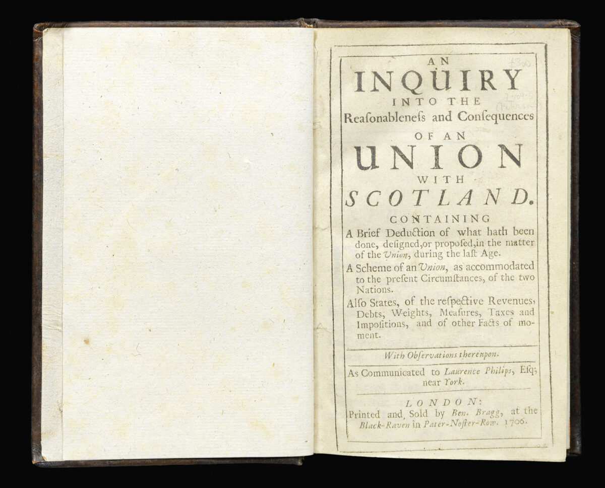 [PATTERSON, William]. An inquiry into the reasonableness and consequences of an union with Scotland.