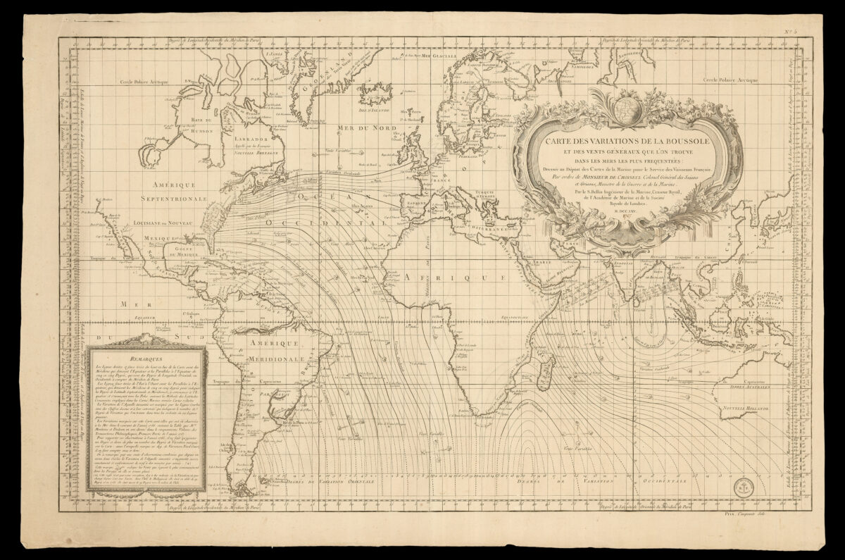 BELLIN, Jacques-Nicolas Carte des variations de la Boussole et des vents généraux que l'on trouve dans les mers les plus frequentées