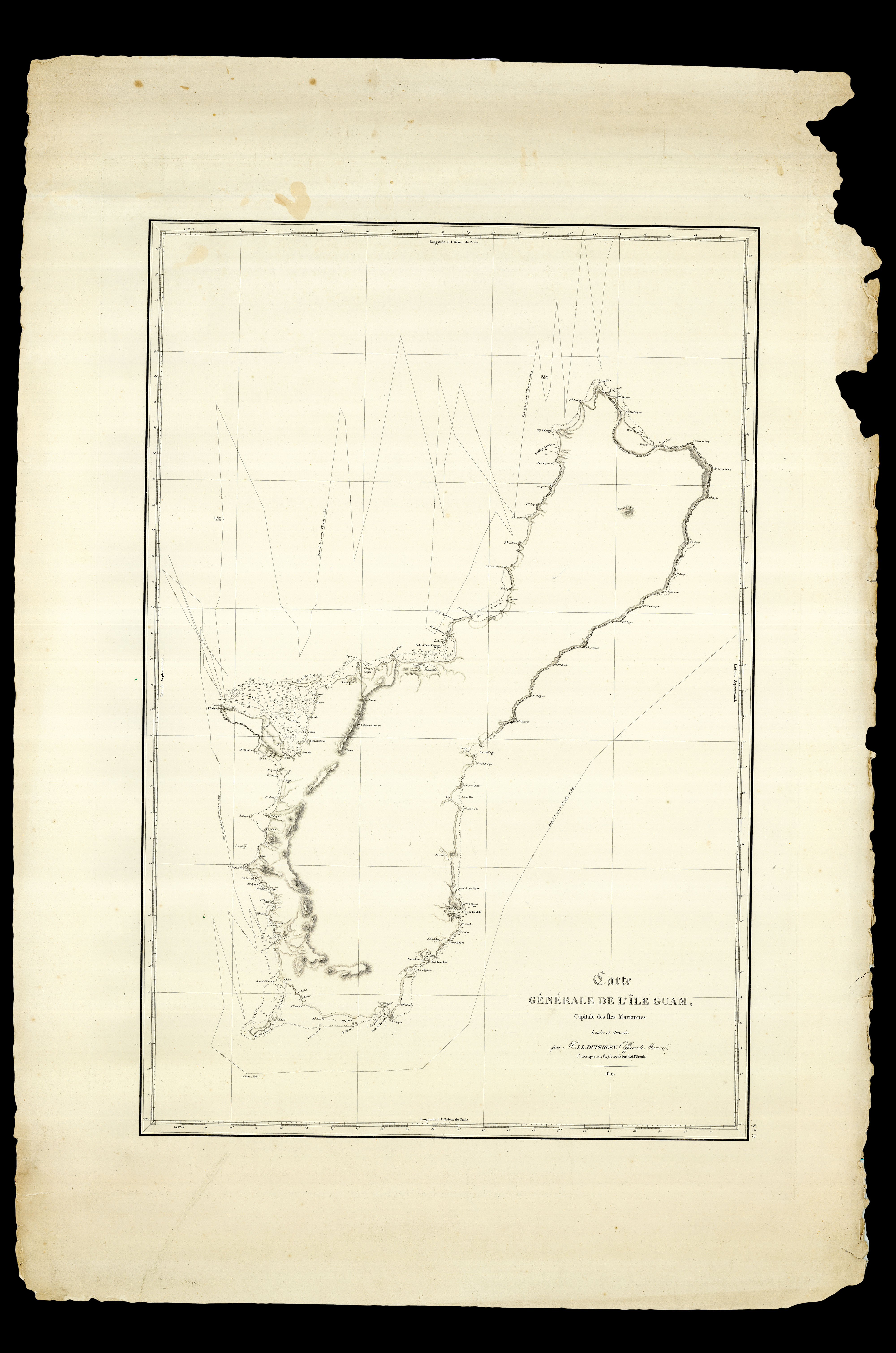 FREYCINET, Louis Claude de Saulces de; and Louis IsidorDUPERREY Carte Générale de l'Île Guam, capitale des Îles Mariannes