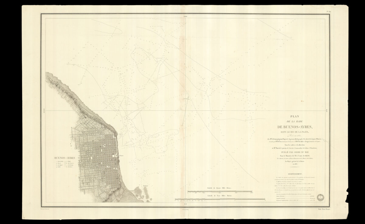 LEBOURGUIGNON-DUPERRE, Gabriel-Cyprien; ARAGO, Jacques Étienne Victor Plan de la Rade de Buenos-Ayres dans le Rio de la Plata, levé en 1831.