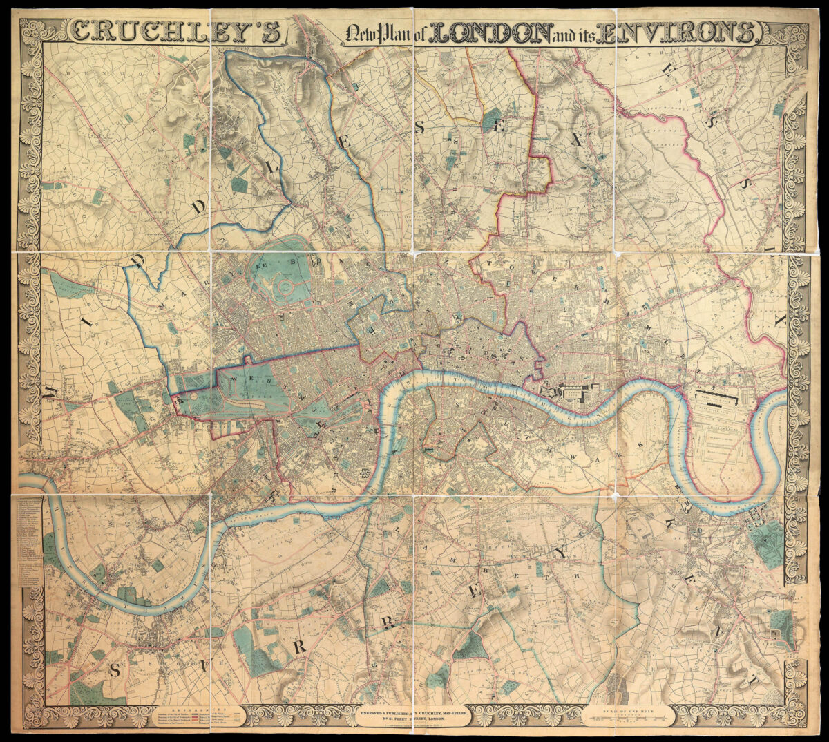 CRUCHLEY, George Frederick Cruchley's New Plan of London and Its Environs.