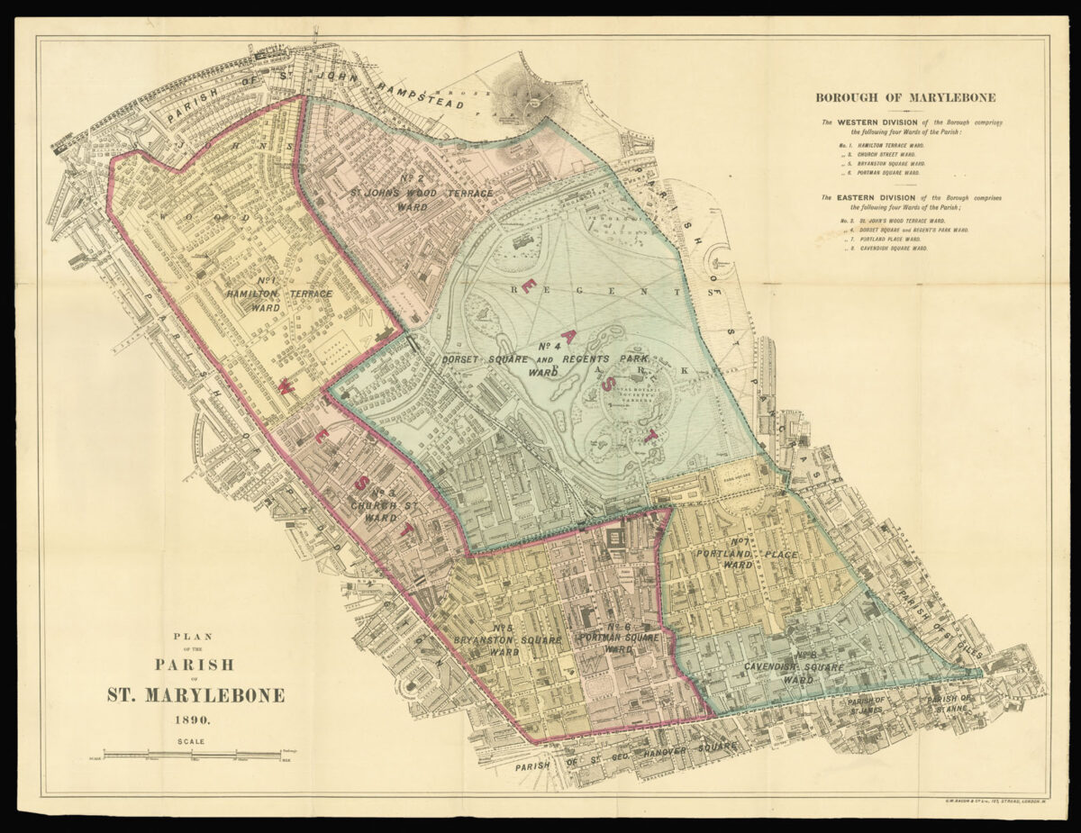 BACON, G[eorge] W[ashington] Plan of the Parish of St Marylebone 1890.