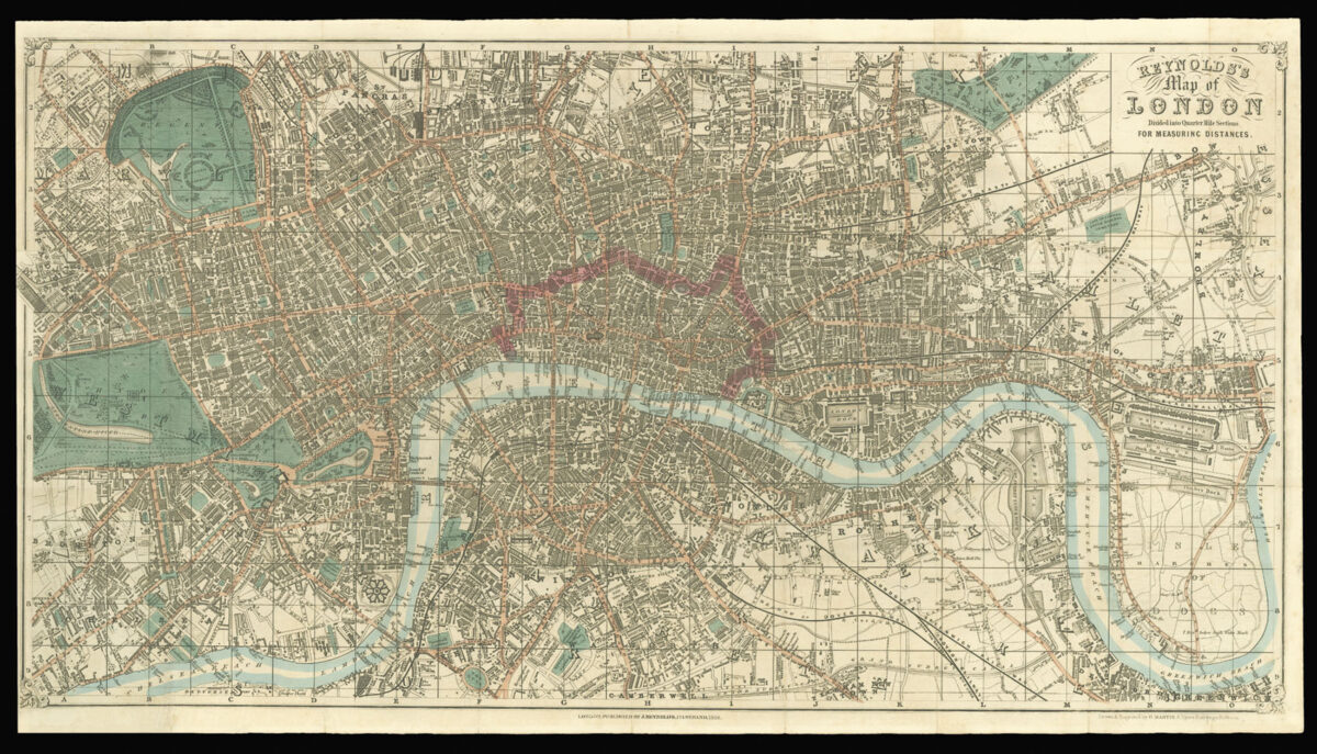 REYNOLDS, James Reynolds Map of London Divided Into Quarter Miles...
