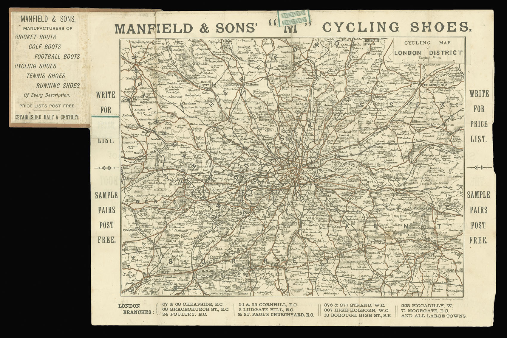 MANFIELD AND SONS Cycling Map of London District.