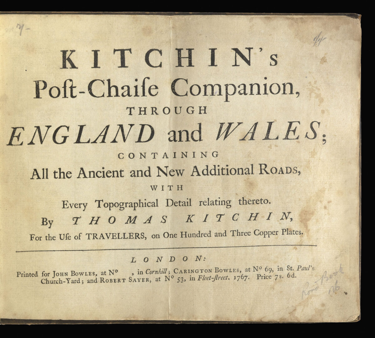 KITCHIN, Thomas Kitchin's Post-Chaise Companion, though England and Wales;