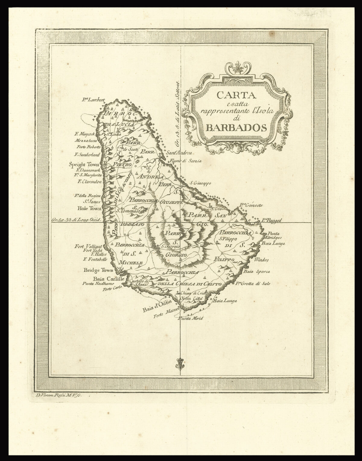 ROSSI, Veremondo Carta esatta rappresentante L'Isola di Barbados.