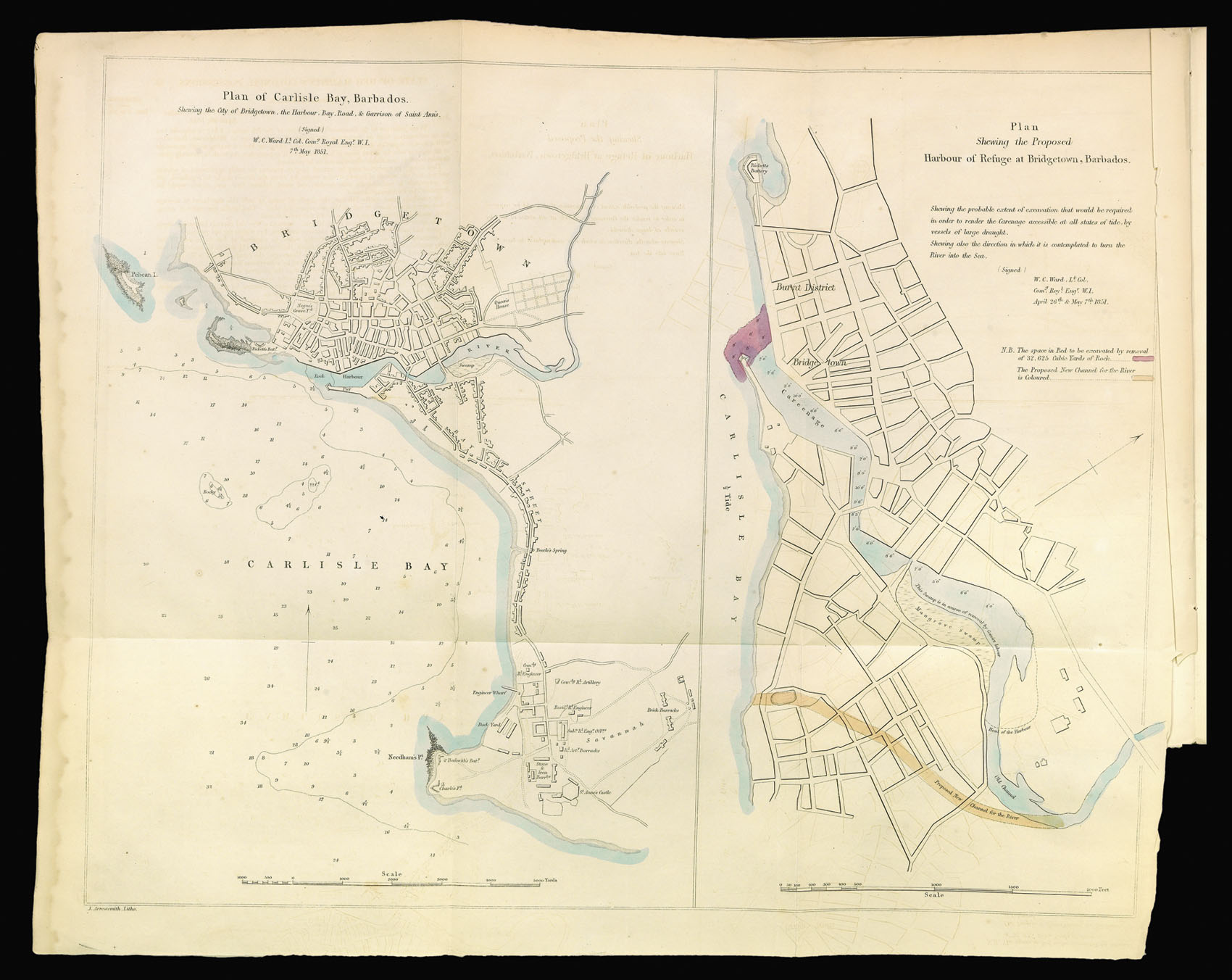 WARD, Lieutenant-Colonel W. C. Plan of Carlisle Bay, Barbados. Plan Shewing the Proposed Harbour of Refuge at Bridgetown, Barbados.