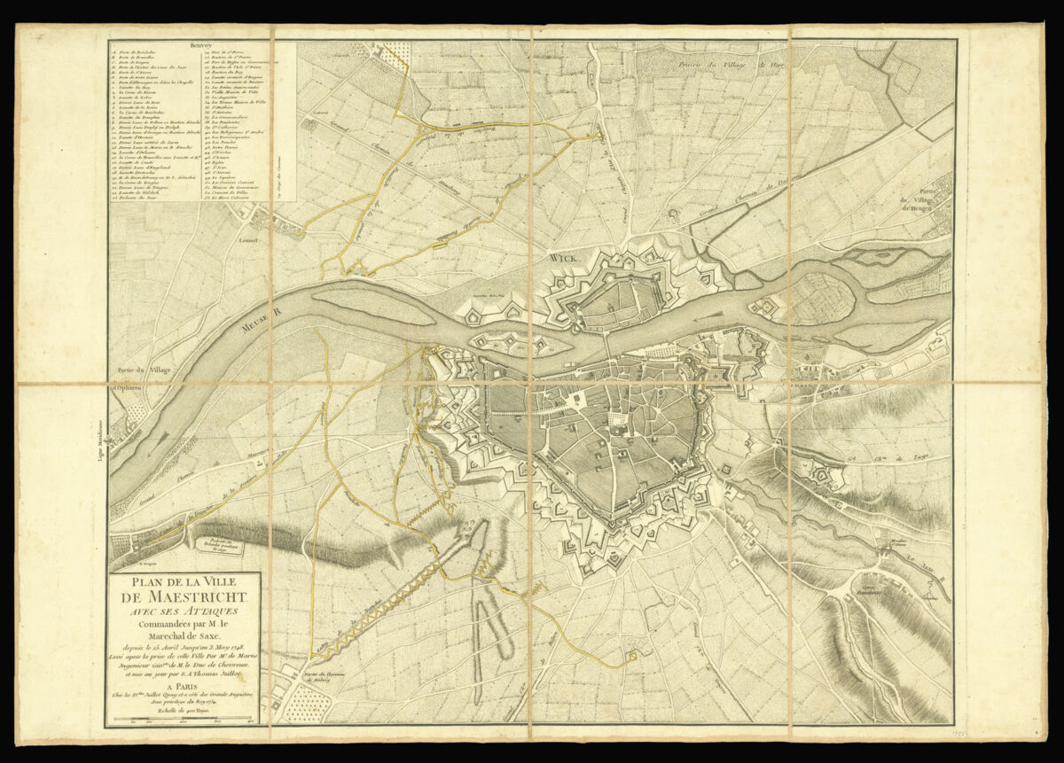 DEMARNE, L. Plan de la Ville de Maestricht avec ses attaques Commandées par M. le Marechal de Saxe