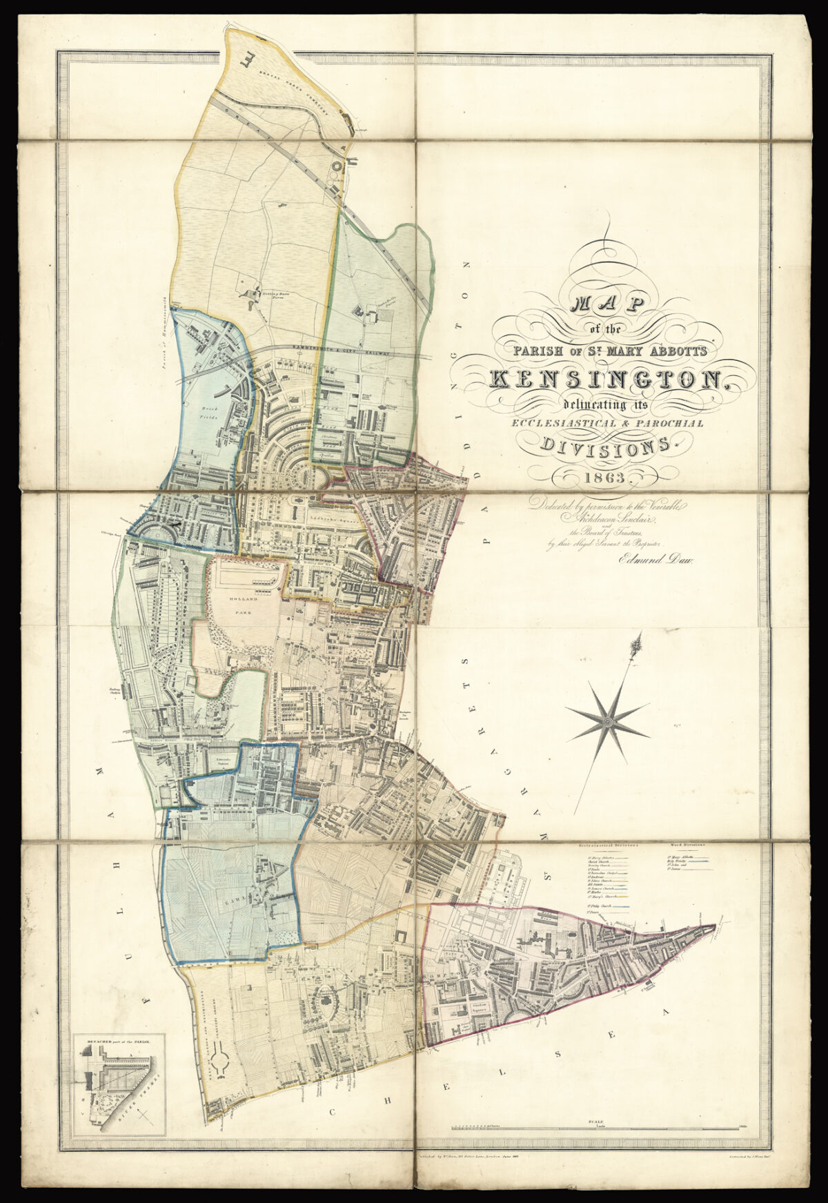 DAW, Edmund Map of the Parish of St. Mary Abbotts Kensington, delineating its Ecclesiastical & Parochial Divisions. 1863.