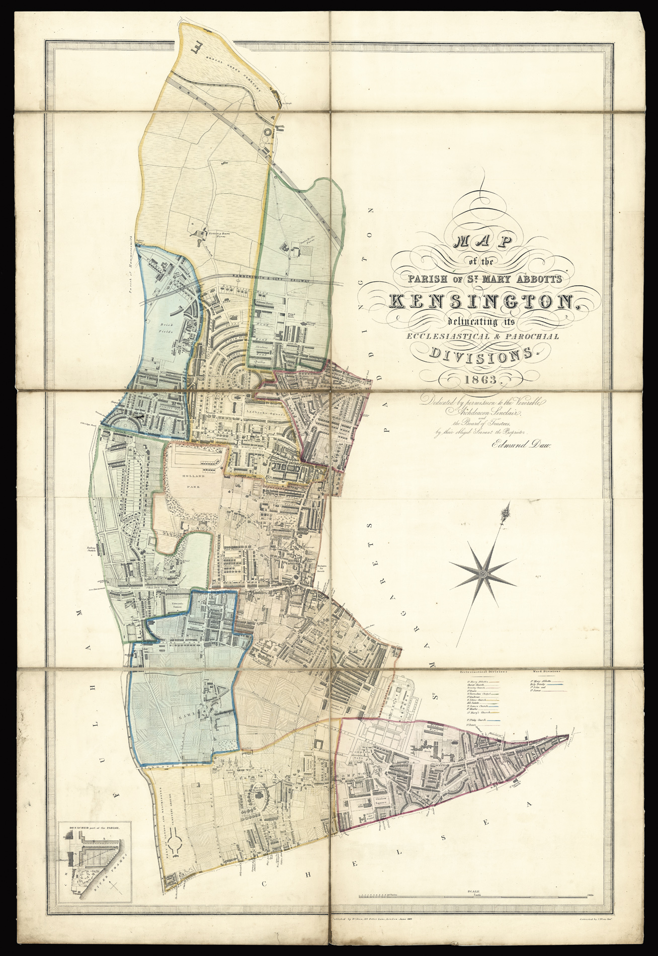 DAW, Edmund Map of the Parish of St. Mary Abbotts Kensington, delineating its Ecclesiastical & Parochial Divisions. 1863.