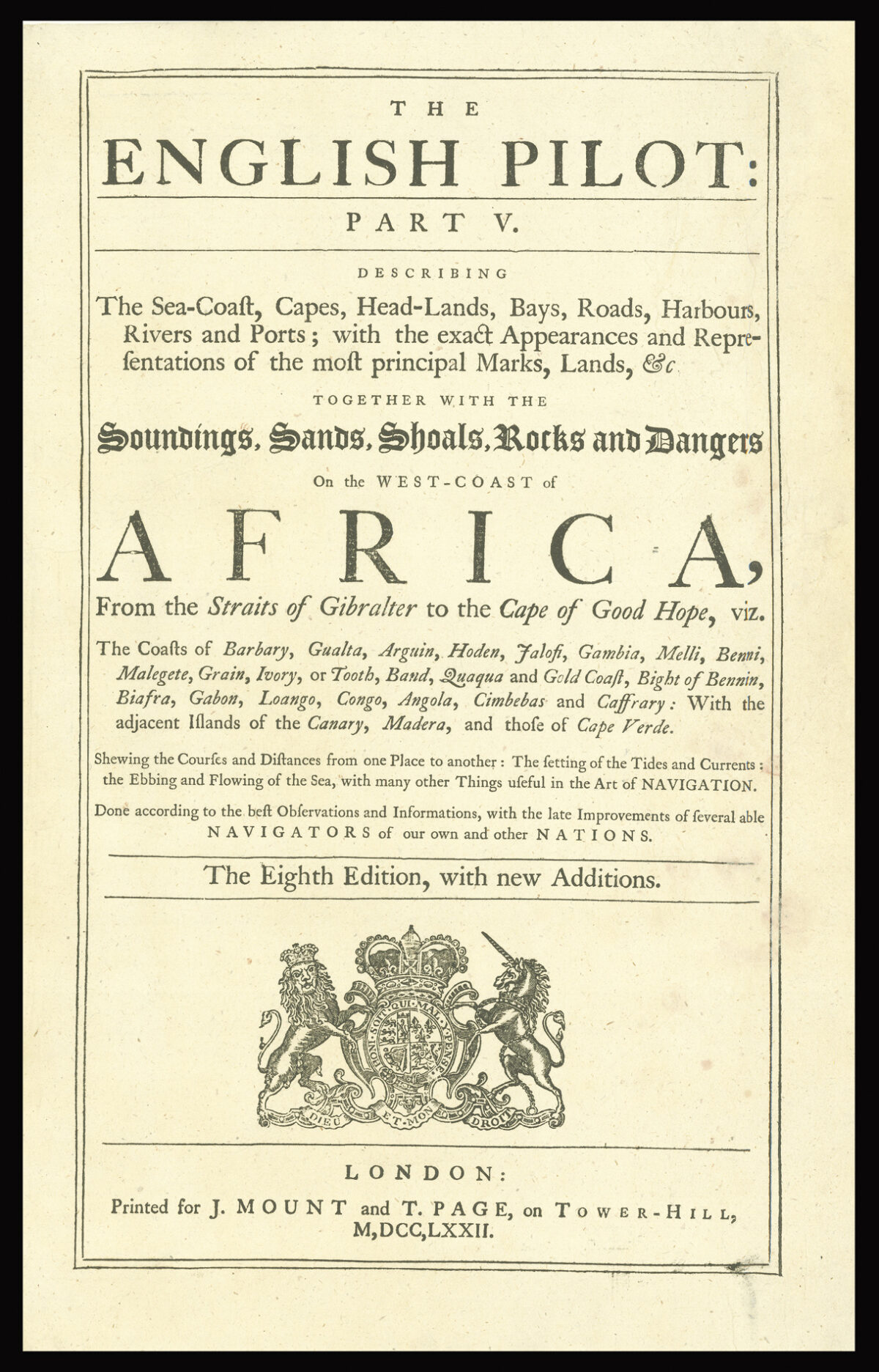 SELLER, Jeremiah; and Charles PRICE The English Pilot: Part V.