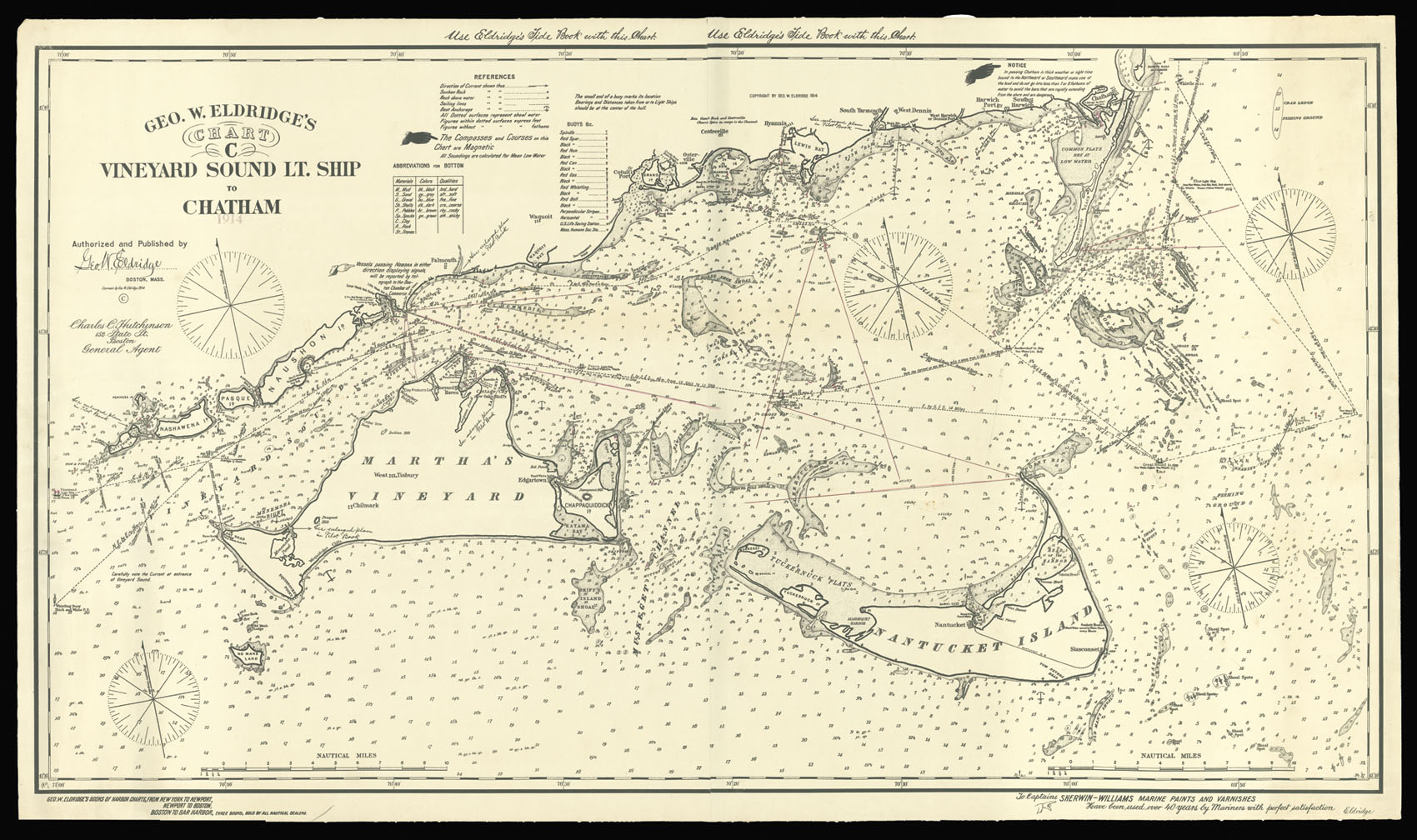 ELDRIDGE, George W. Geo. W. Eldridge Chart C. Vineyard Sound Lt. Ship to Chatham.