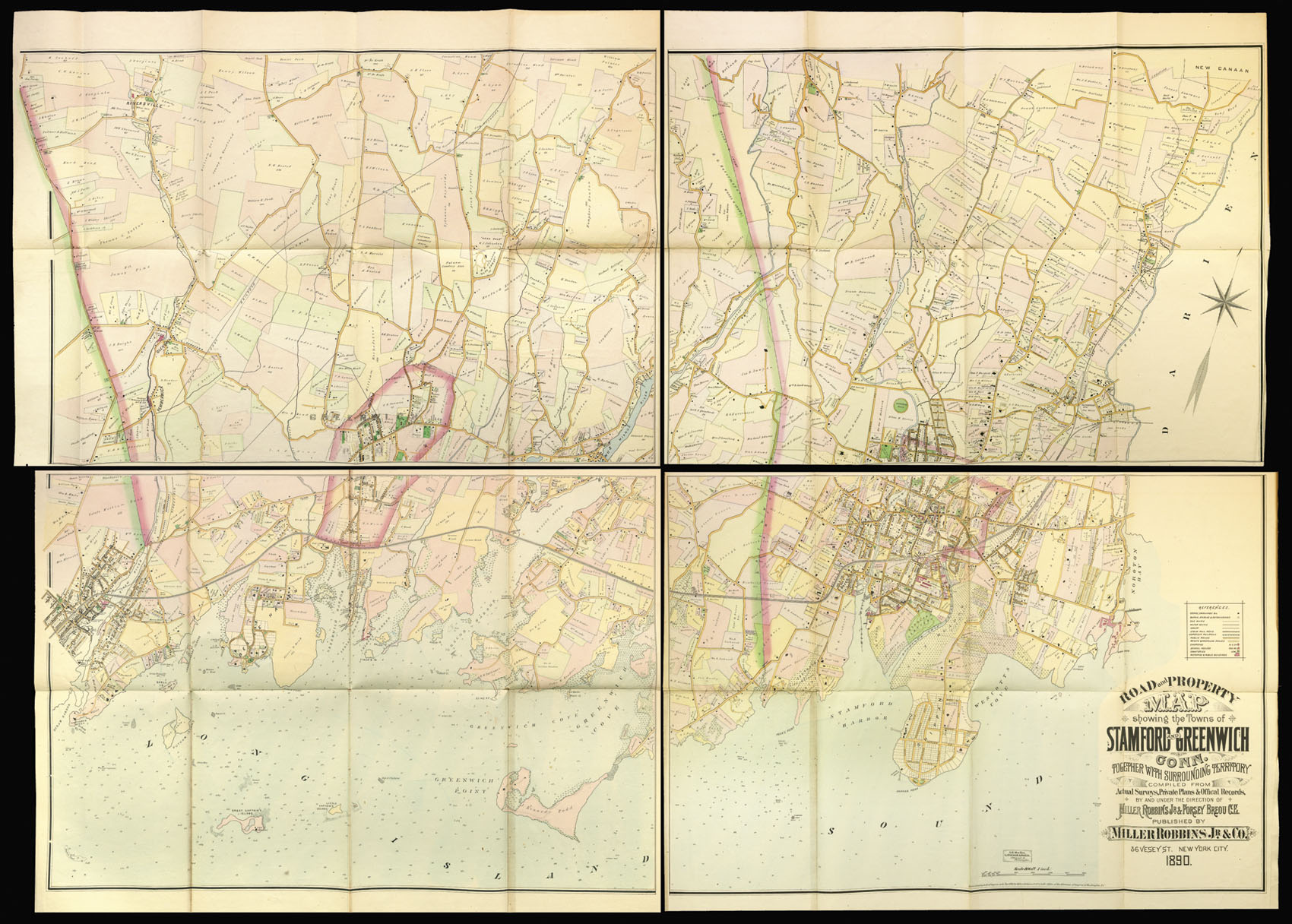 ROBBINS, MILLER Jr. & BREOU. Road and Property Map showing the Towns of Stanford And Greenwich Conn.