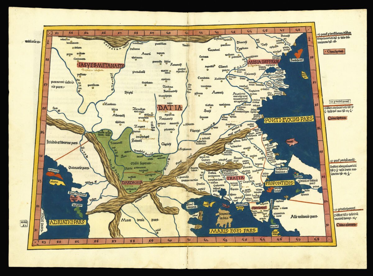 PTOLEMAEUS, Claudius [translated by ANGELUS, Jacobus, edited by GERMANUS, Nicolaus] Nona Europe Tabula.