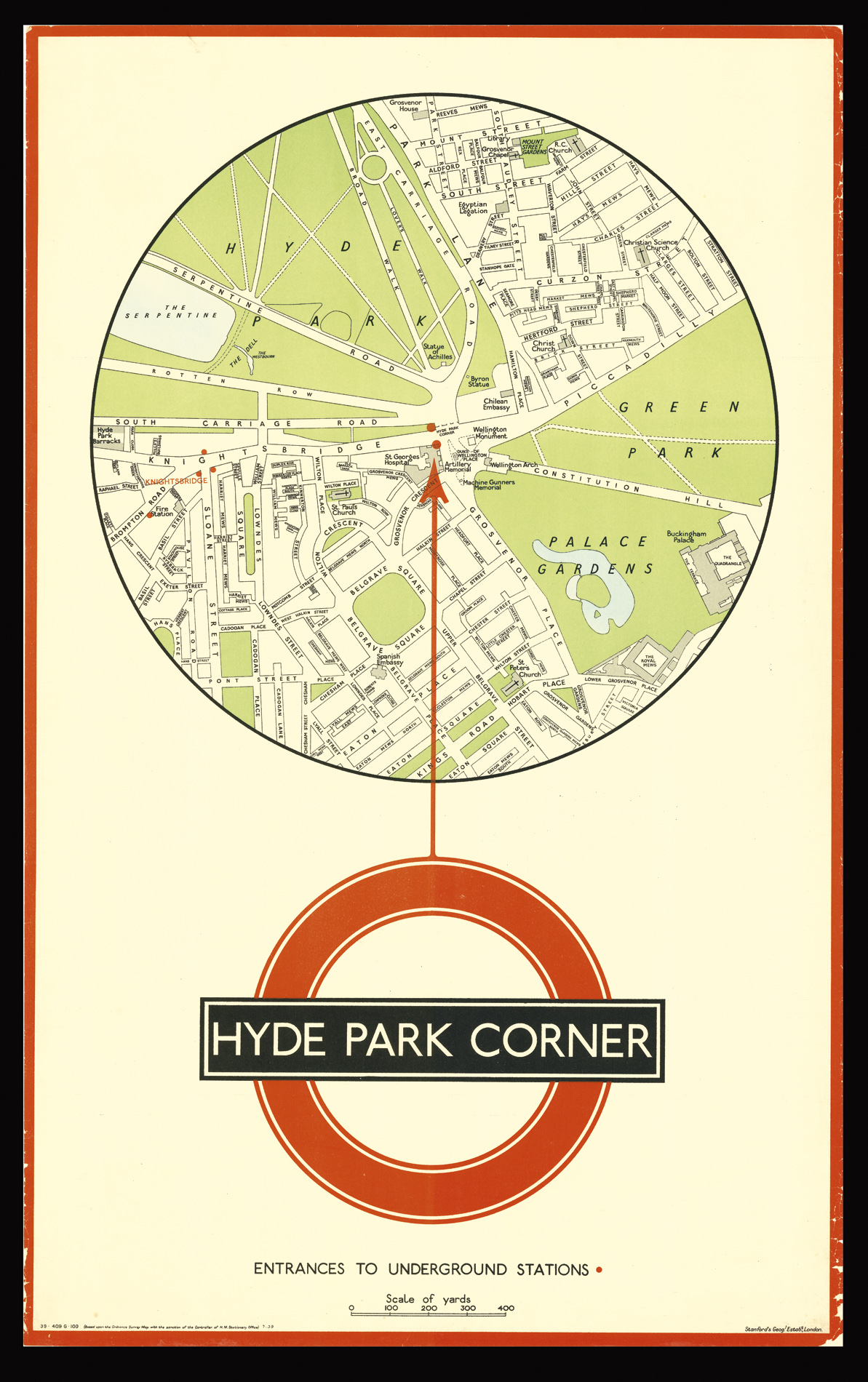 STANFORD GEOGRAPHICAL ESTABLISHMENT Hyde Park Corner. Entrances to Underground Stations.