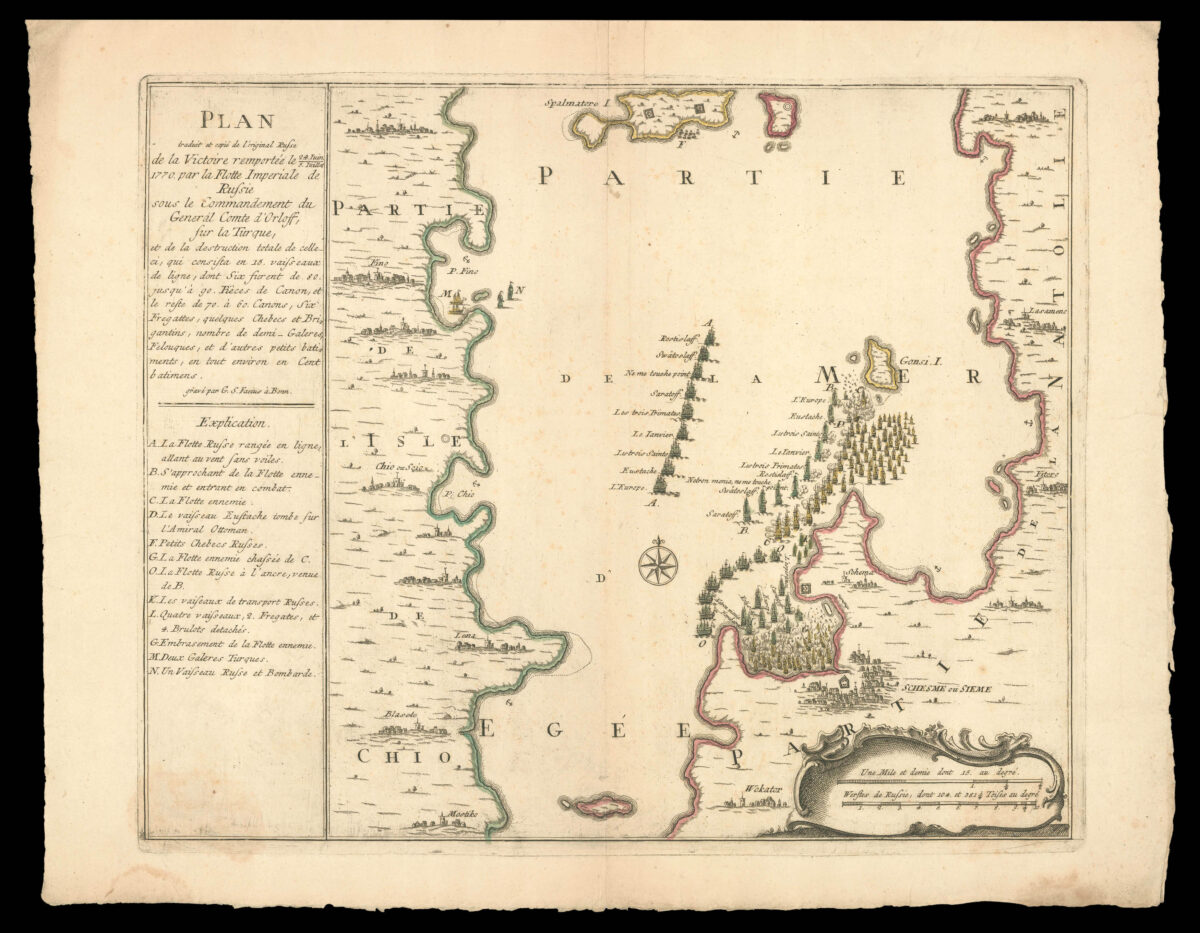 FACIUS, G. S. Plan traduit et copie de l'original Russie de la Victoire remportee le 24th Juin, 5 Juillet 1770 par la Flotte Imperiale de Russie