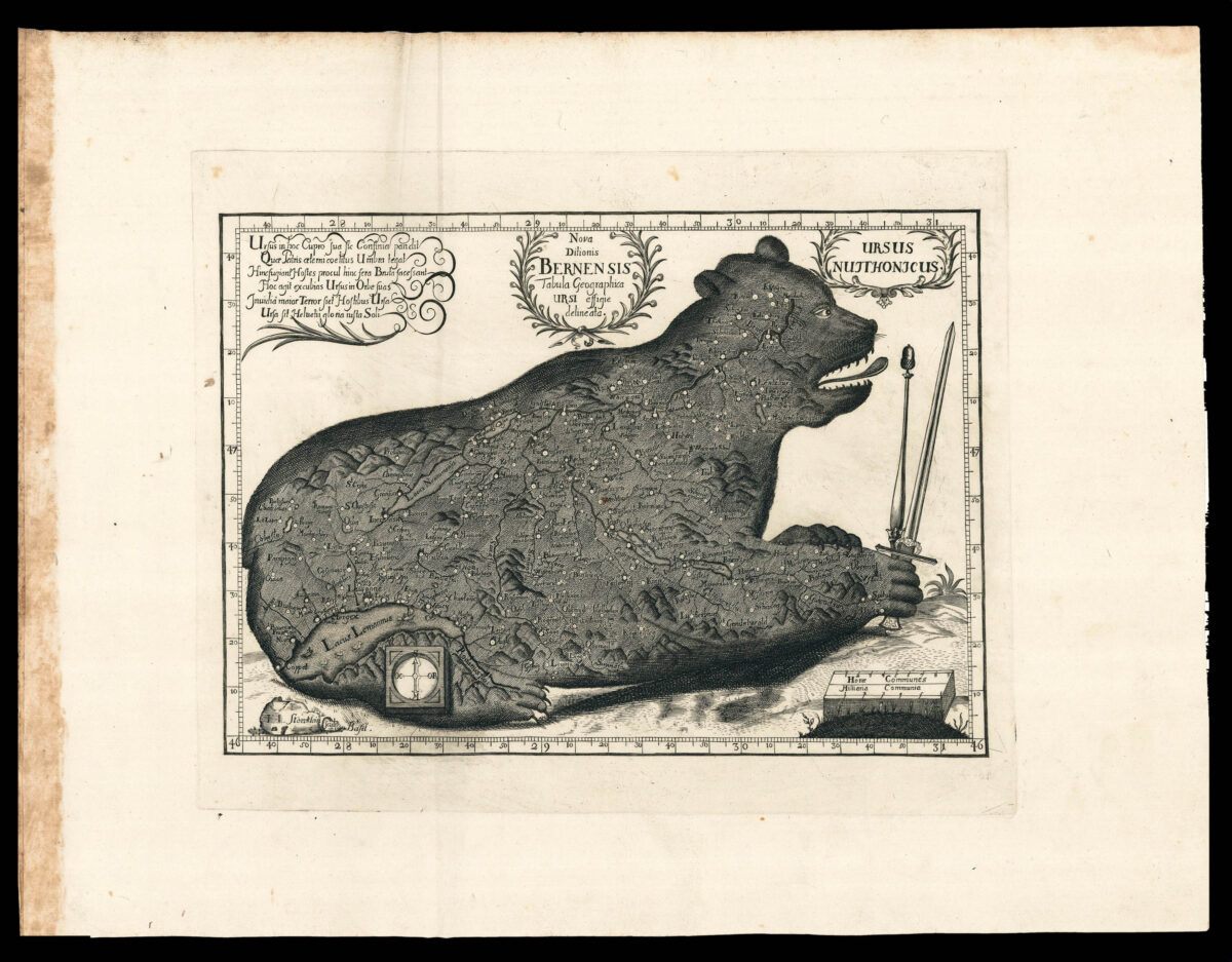 STORCKLEIN, I. Nova Dilionis Bernensis Tabula Geograpica Ursi effigie delineata.