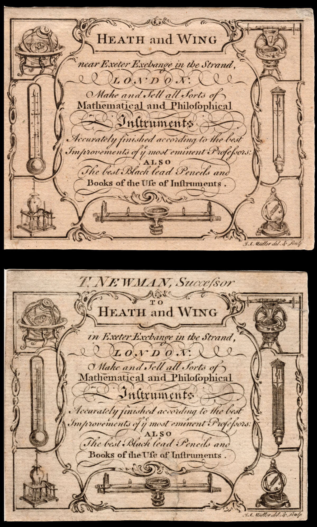 Trade card for maker of Philosophical Instruments