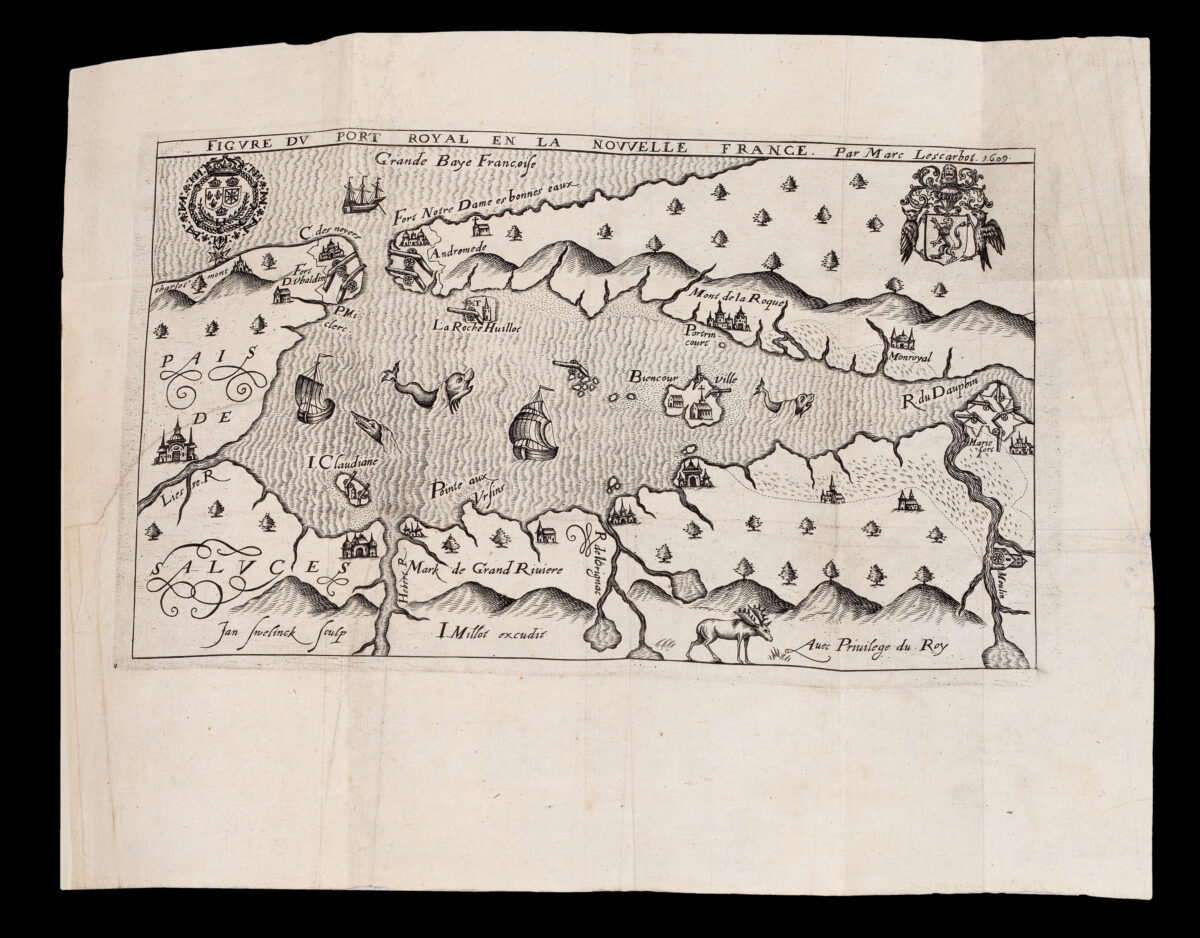 LESCARBOT, Marc; and Jan SWELINCK Contenant les Navigations, Decouverts, & Habitations faites par les Francois es Indes Occidentales & Nouvelle-France.