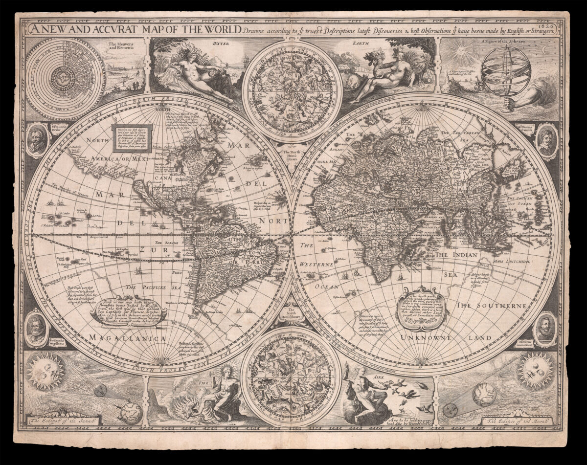 The first world map in a world atlas compiled and published by an Englishman