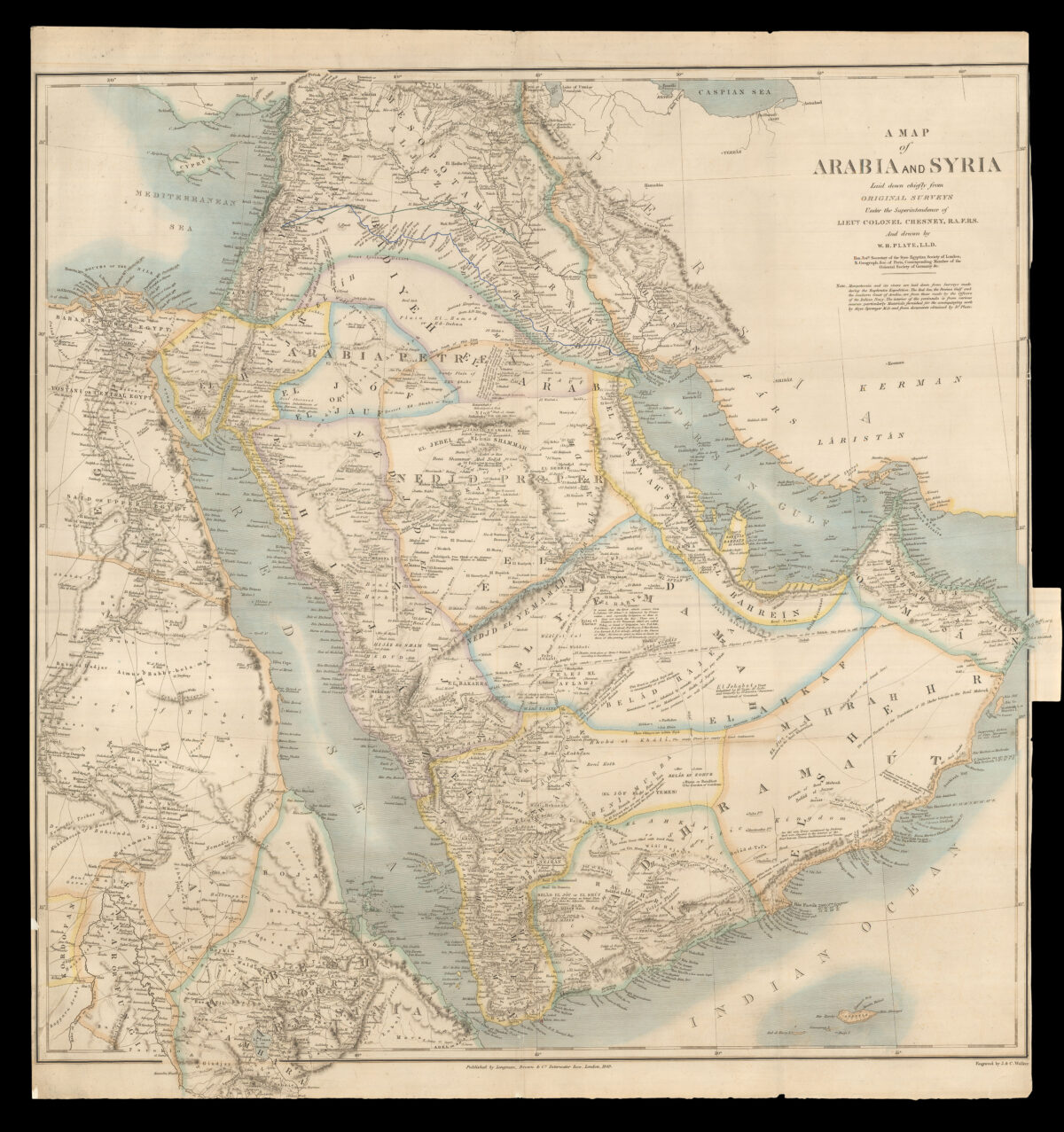 CHESNEY, [Francis Rawdon] and W[illiam] H[enry] PLATE A Map of Arabia & Syria.
