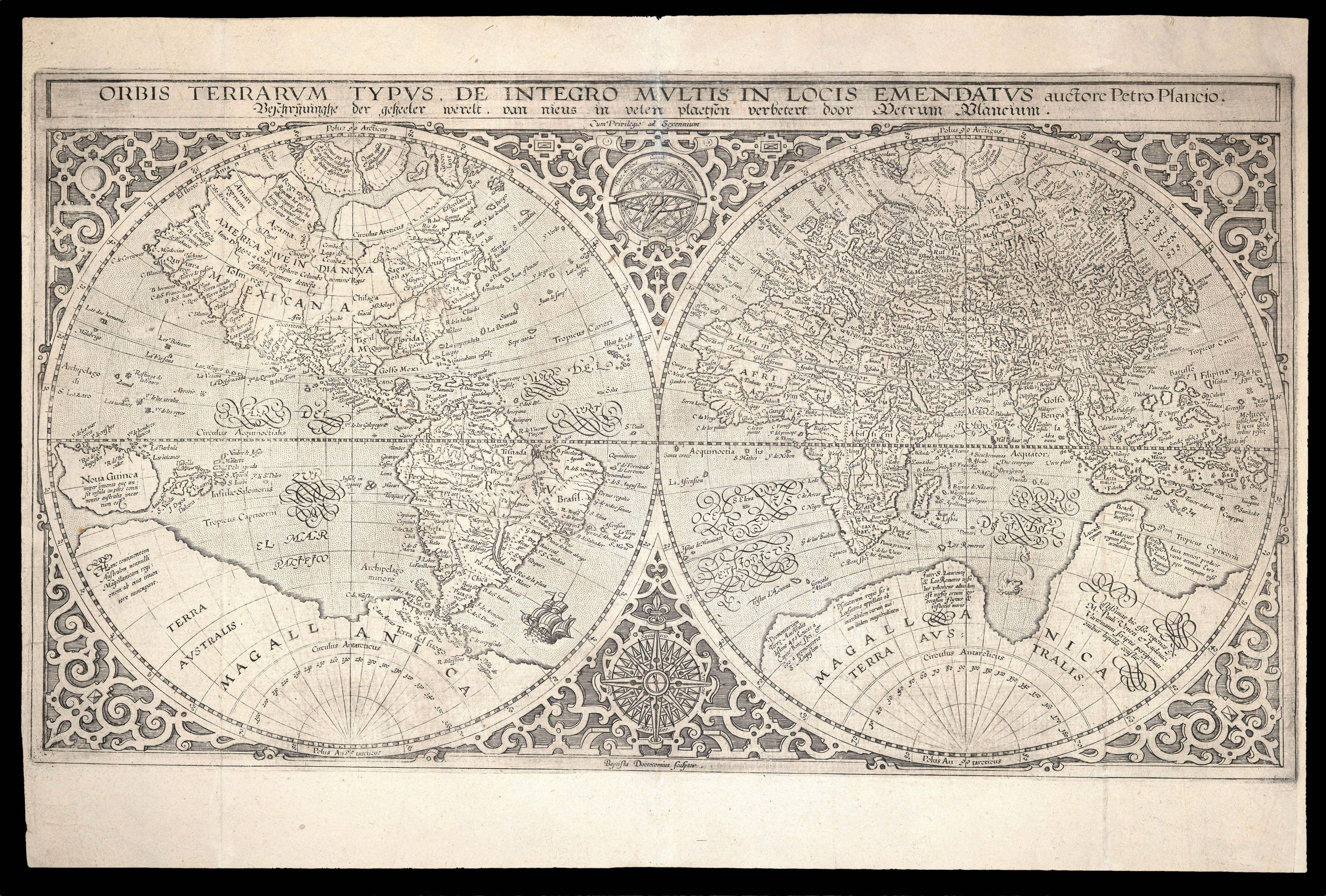 PLANCIUS, Petrus Orbis Terrarum Typus de Integro Multis in Locis Emendatus